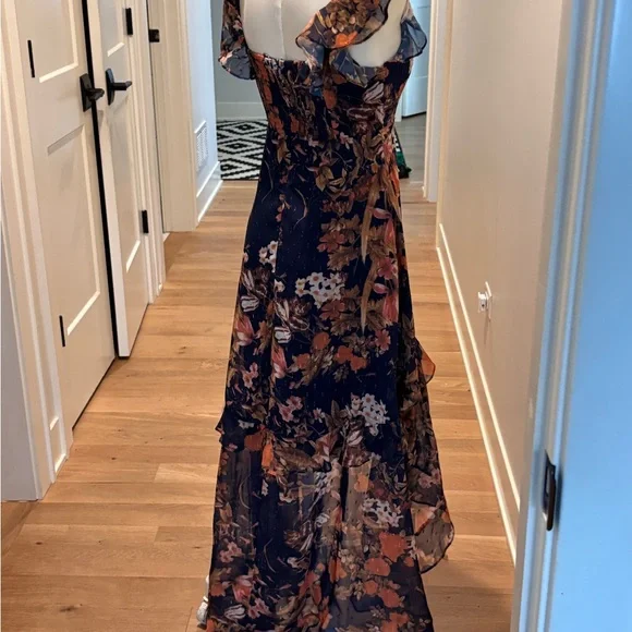 lulus Stunning Favorite Navy Blue Floral Ruffled High-Low Maxi Dress - Picture 5 of 9